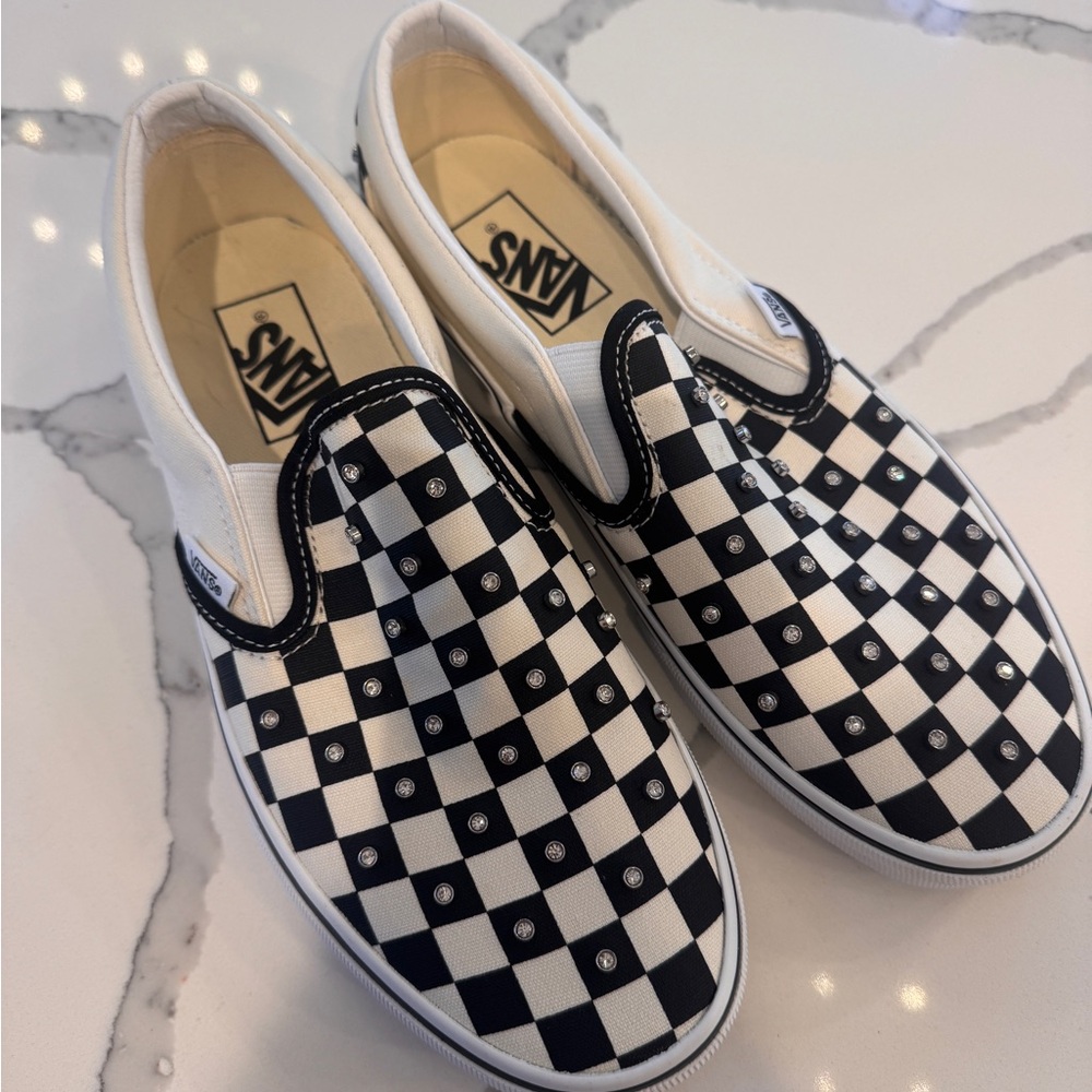 Vans Classic Slip-On Checkerboard Rhinestone - Black & White